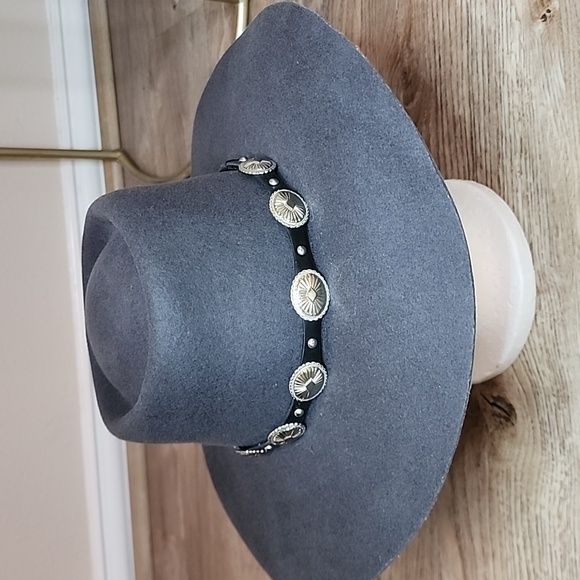 Peter Grimm Belina Hat Wide Stiff Brim Round Crown Silver Jewel Satin Lining - Picture 2 of 14